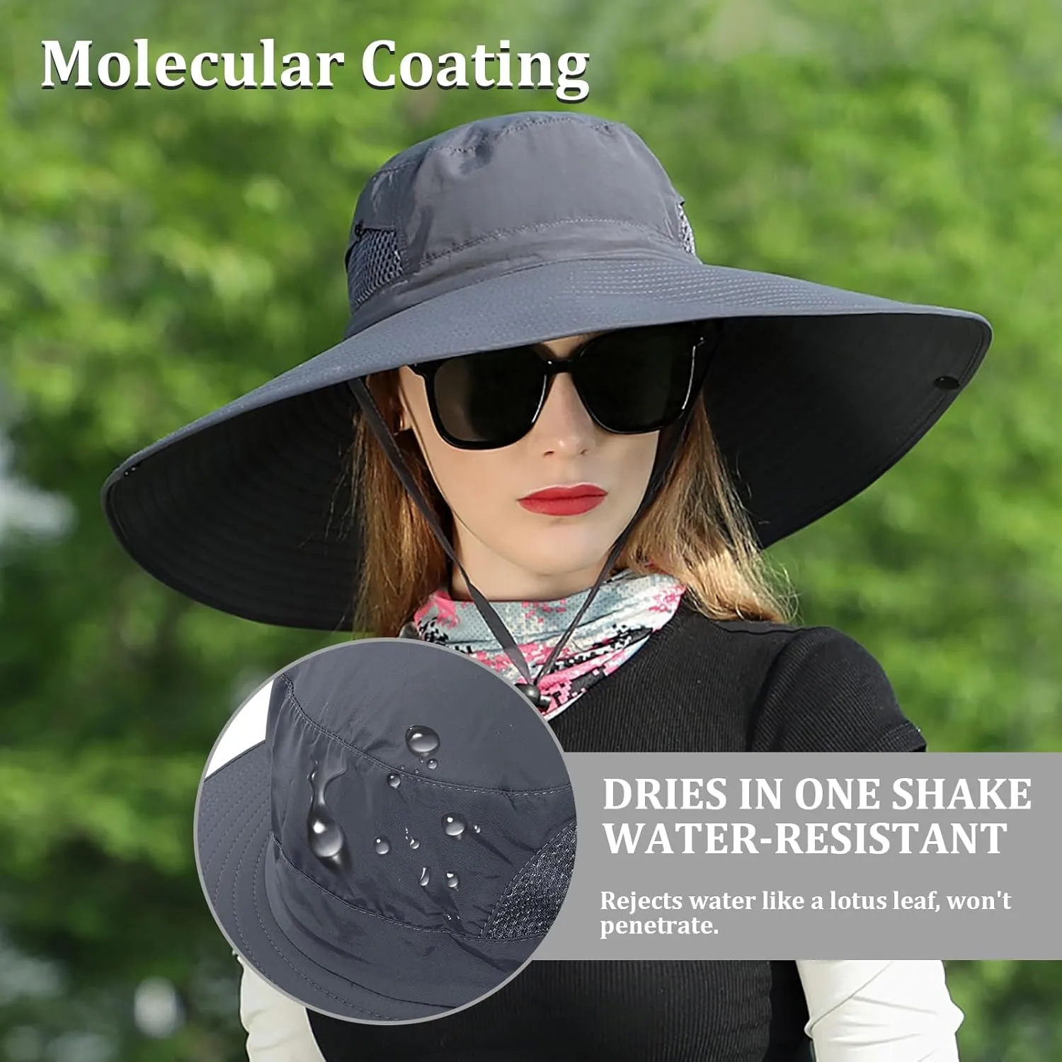 Peicees Women Wide Brim Sun Hat UPF50  Waterproof Bucket Hat for Fishing Hiking Camping