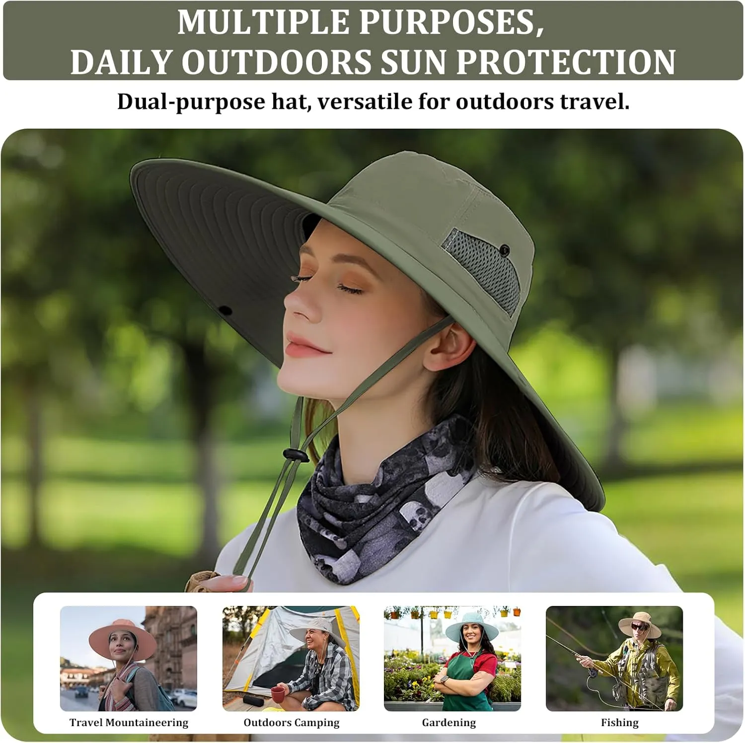 Peicees Women Wide Brim Sun Hat UPF50  Waterproof Bucket Hat for Fishing Hiking Camping