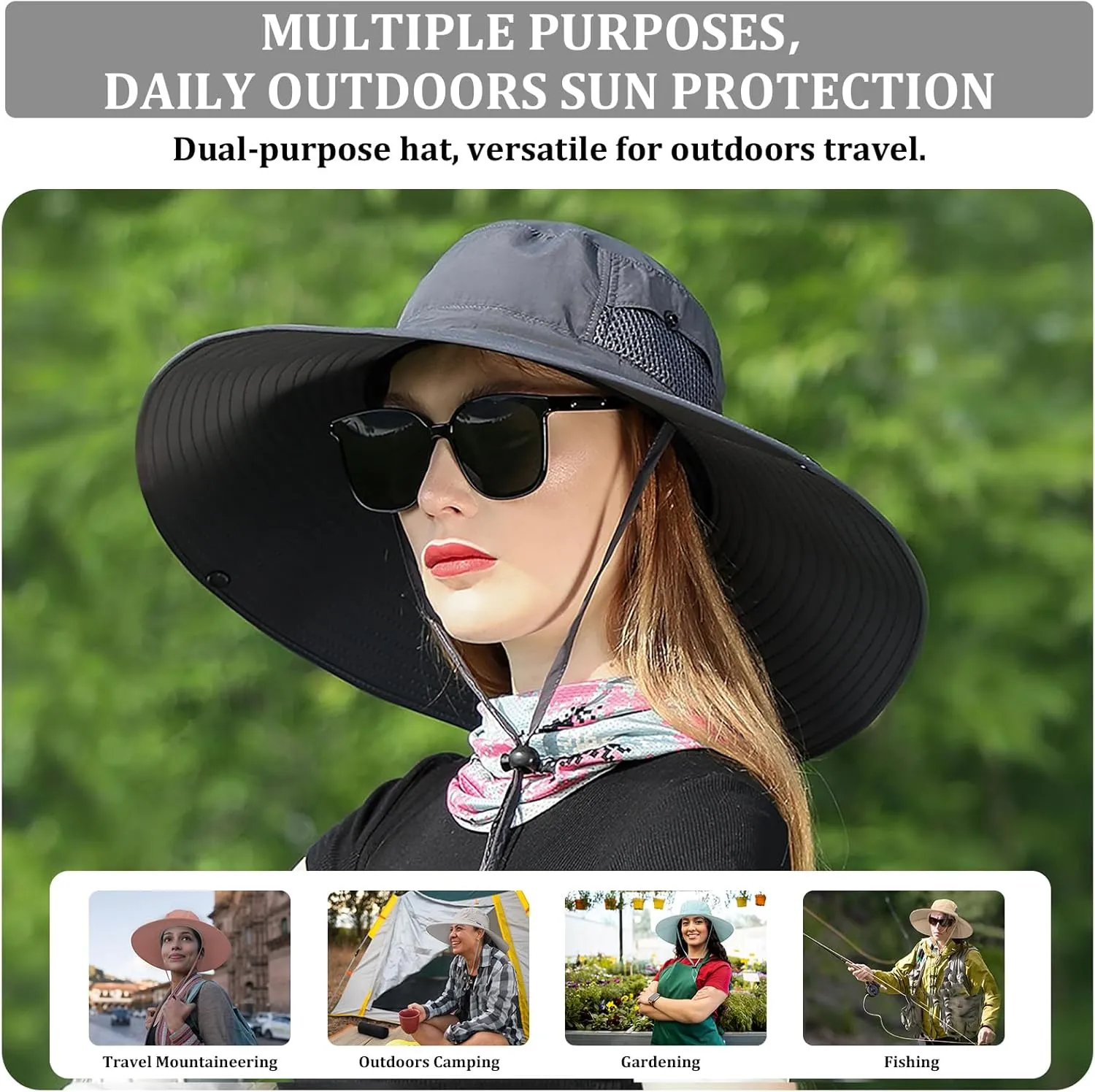 Peicees Women Wide Brim Sun Hat UPF50  Waterproof Bucket Hat for Fishing Hiking Camping