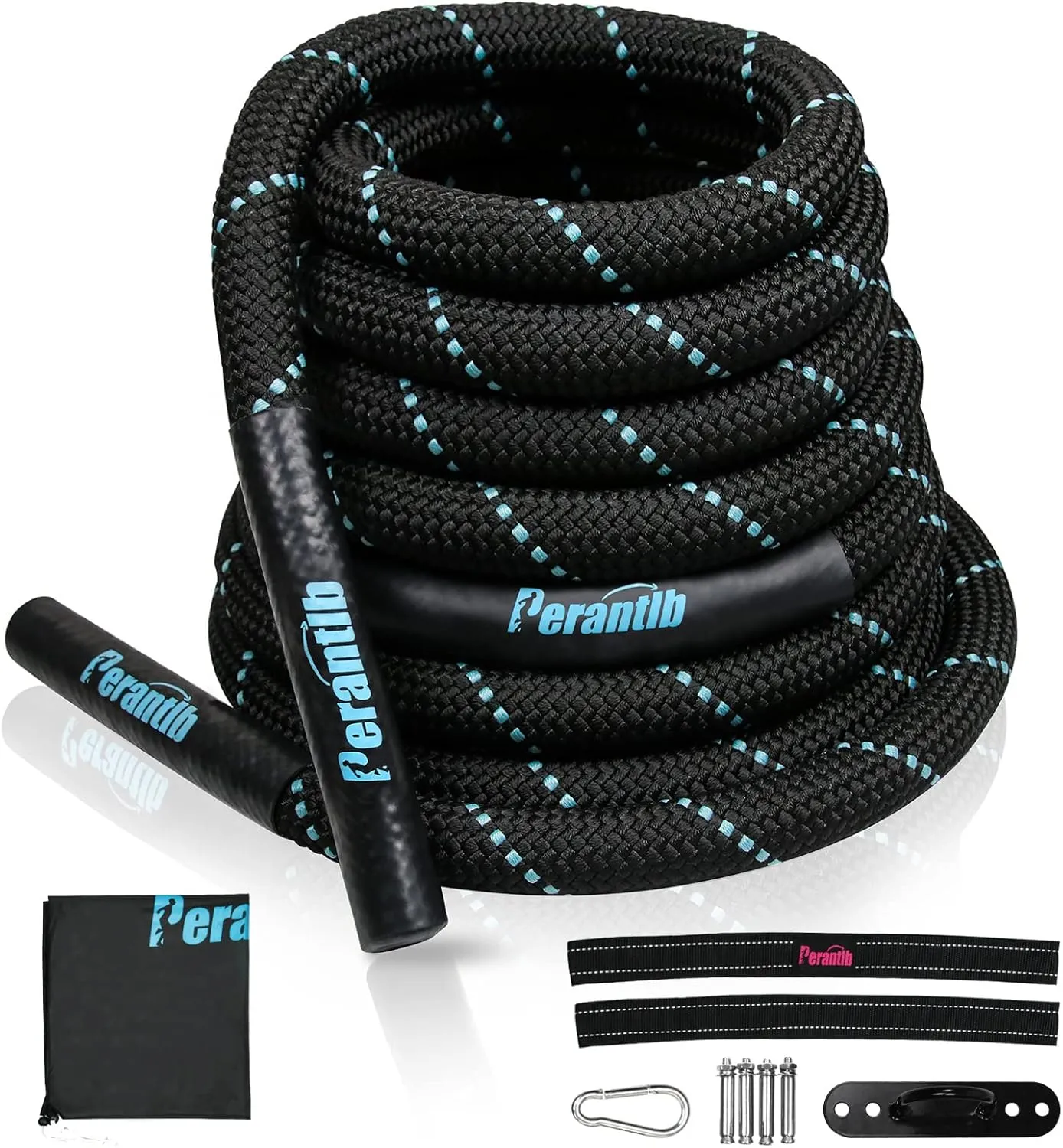 Perantlb Battle Rope-1.5" Diameter, 30” 40”50”Lengths,Steel Anchor & Strap Included-Battle Exercise Training Rope