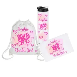 Personalized set for girls - Drawstring bag - tumbler - Barb's personalized makeup bag for birthdays