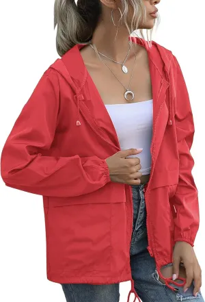 PESION Women's Waterproof Raincoat Lightweight Rain Jacket Hooded Windbreaker with Pocket for Outdoor