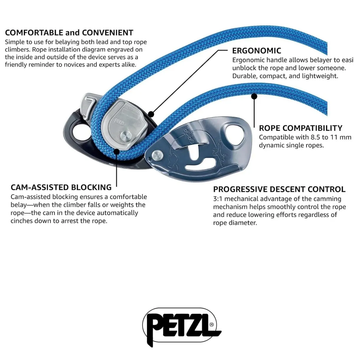 PETZL GRIGRI  Belay Device Assisted Braking Rock Climbing Rappelling Orange