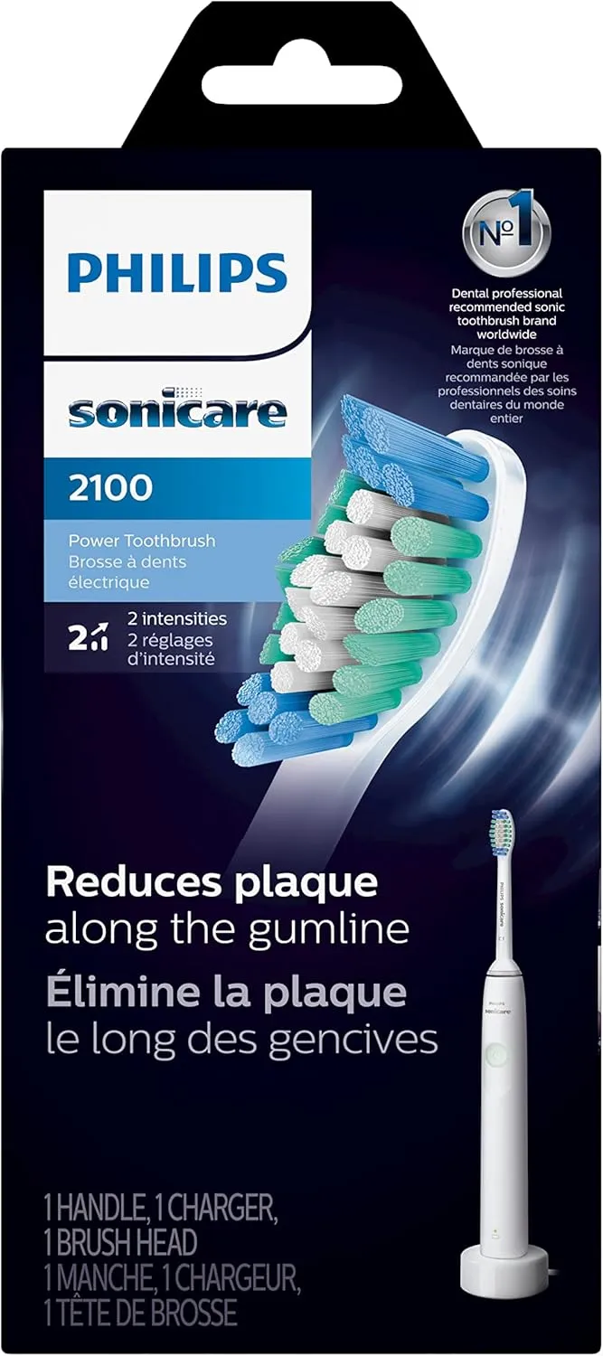 PHILIPS Sonicare 2100 Power Toothbrush, Rechargeable Electric Toothbrush, White Mint, HX3661/04