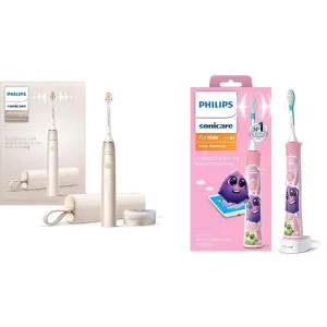 Philips Sonicare 9900 Prestige Rechargeable Electric Power Toothbrush with SenseIQ, Champagne, HX9990/11 & for Kids 3  Bluetooth Connected Rechargeable Electric Power Toothbrush