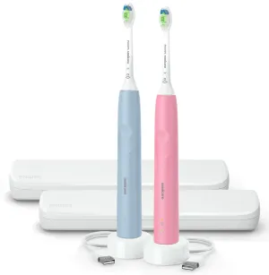 Philips Sonicare Electric Toothbrush with DiamondClean Brush Head 2-Pack Bundle, Rechargeable Electric Tooth Brush with Pressure Sensor, Sonic Electronic Toothbrush, Travel Case, Pink & Blue