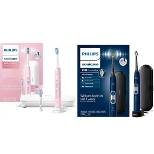 Philips Sonicare ExpertClean 7500, Rechargeable Electric Power Toothbrush, Pink, HX9690/07 & ProtectiveClean 6100 Rechargeable Electric Power Toothbrush, Navy Blue, HX6871/49