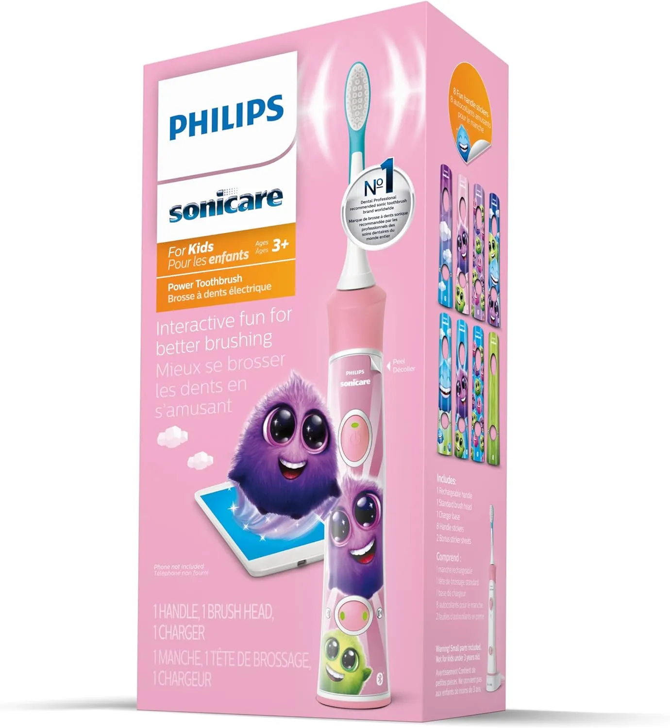Philips Sonicare for Kids 3  Bluetooth Connected Rechargeable Electric Power Toothbrush, Interactive for Better Brushing, Pink, HX6351/41