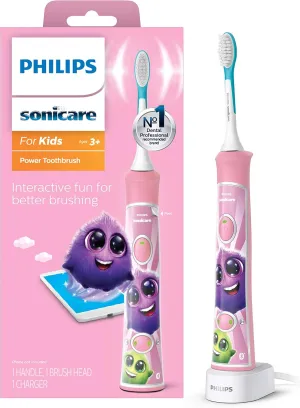 Philips Sonicare for Kids 3  Bluetooth Connected Rechargeable Electric Power Toothbrush, Interactive for Better Brushing, Pink, HX6351/41