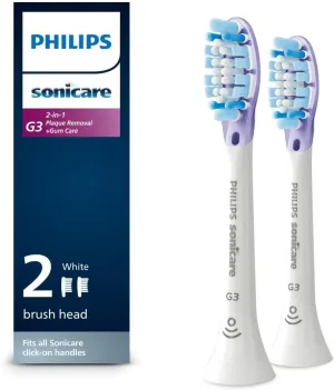 Philips Sonicare G3 2-in-1 Plaque Removal   Gum Care Brush Heads, Genuine Replacement Toothbrush Heads, White, 2 Pack, HX9052/65