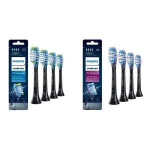 Philips Sonicare Genuine C3 Premium Plaque Control Replacement Toothbrush Heads, 4 Brush Heads, Black, HX9044/95 & Genuine G3 Premium Gum Care Replacement Toothbrush Heads, Black, HX9054/95