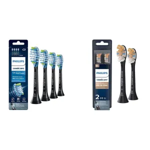Philips Sonicare Genuine C3 Premium Plaque Control Replacement Toothbrush Heads & Genuine A3 Premium All-in-One Replacement Toothbrush Heads, 2 Brush Heads, Black, HX9092/95