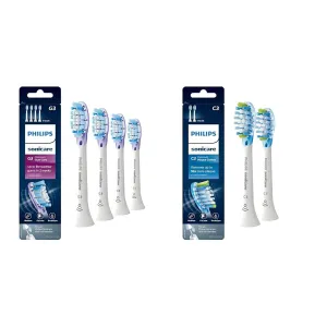 Philips Sonicare Genuine G3 Premium Gum Care Replacement Toothbrush Heads, 4 Brush Heads, White & Genuine C3 Premium Plaque Control Replacement Toothbrush Heads, 2 Brush Heads