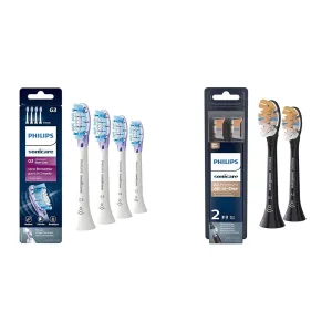 Philips Sonicare Genuine G3 Premium Gum Care Replacement Toothbrush Heads, 4 Brush Heads, White, HX9054/65 & Genuine A3 Premium All-in-One Replacement Toothbrush Heads, 2 Brush Heads, Black, HX9092/95