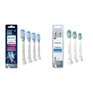 Philips Sonicare Genuine G3 Premium Gum Care Replacement Toothbrush Heads, 4 Brush Heads, White, HX9054/65 & Genuine C2 Optimal Plaque Control Toothbrush Heads, 3 Brush Heads, White, HX9023/65