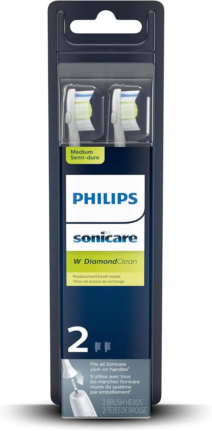 Philips Sonicare Genuine W DiamondClean Replacement Toothbrush Heads, 2 Brush Heads, White, HX6062/65
