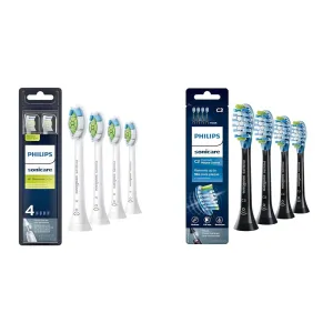 Philips Sonicare Genuine W DiamondClean Replacement Toothbrush Heads, 4 Brush Heads, White, HX6064/65 & Genuine C3 Premium Plaque Control Replacement Toothbrush Heads, 4 Brush Heads, Black, HX9044/95