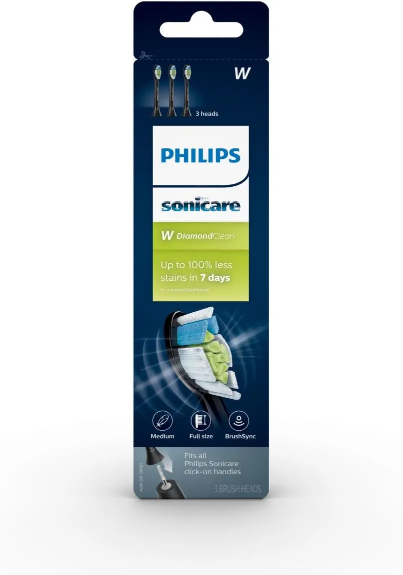 Philips Sonicare Genuine W DiamondClean Toothbrush Heads, 3 Brush Heads, Black, HX6063/95