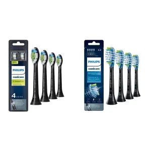 Philips Sonicare Genuine W DiamondClean Toothbrush Heads, 4 Brush Heads, Black, HX6064/95 & Genuine C3 Premium Plaque Control Replacement Toothbrush Heads, 4 Brush Heads, Black, HX9044/95