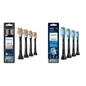 Philips Sonicare Premium All-in-One (A3) Replacement Toothbrush Heads & Genuine C3 Premium Plaque Control Replacement Toothbrush Heads, 4 Brush Heads, Black, HX9044/95