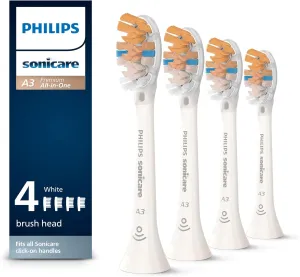 Philips Sonicare Premium All-in-One (A3) Replacement Toothbrush Heads, HX9094/65, Smart Recognition, White 4-pk