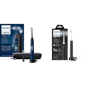 Philips Sonicare ProtectiveClean 6500 & 4100 Electric Toothbrushes, Pressure Sensor, 3 Modes, 2 Brush Heads, Navy Blue