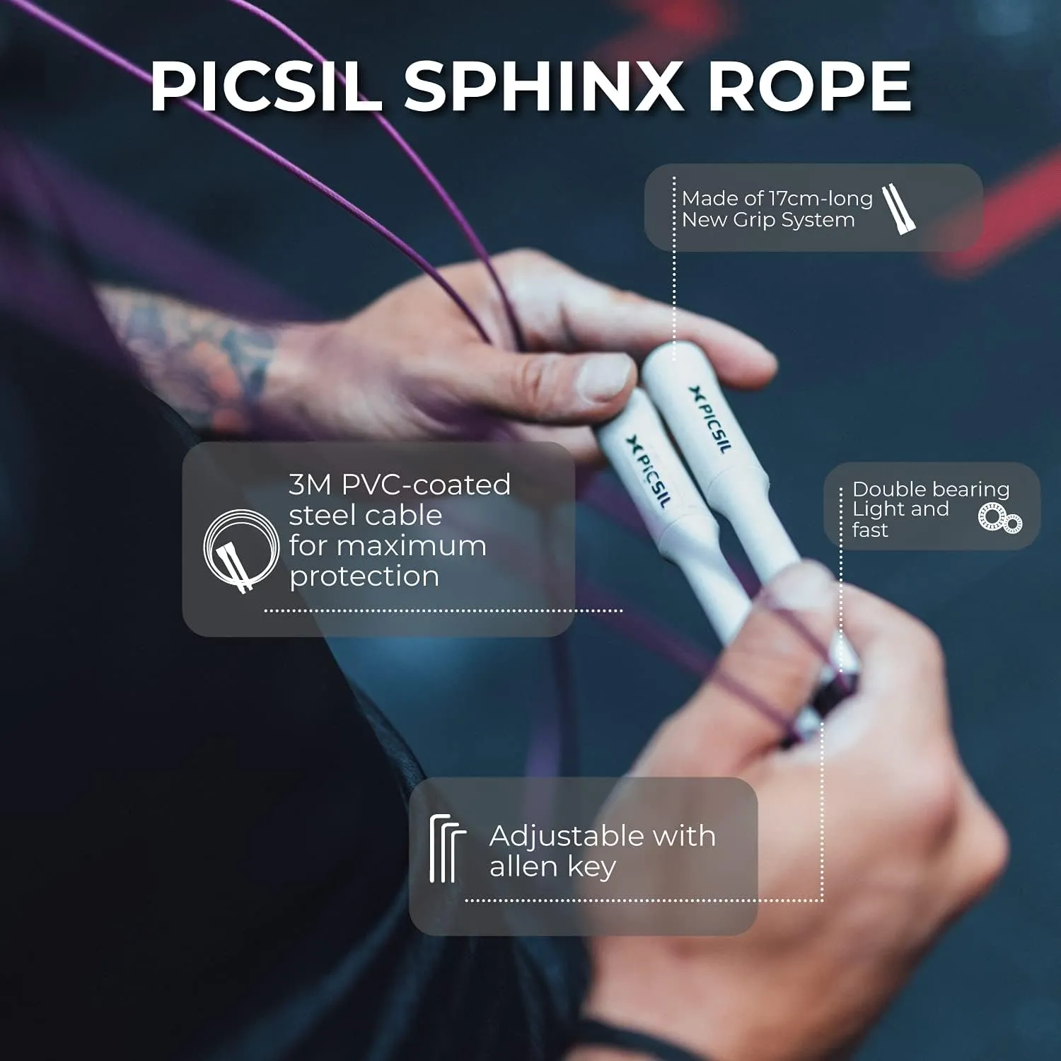 PICSIL Sphinx Rope, 360° Speed Jump Rope with Dual Bearing System, Fast, Lightweight Skipping Rope Made from ABS Plastic, Jump Ropes for Fitness, Boxing, and Conditioning, For All Ages