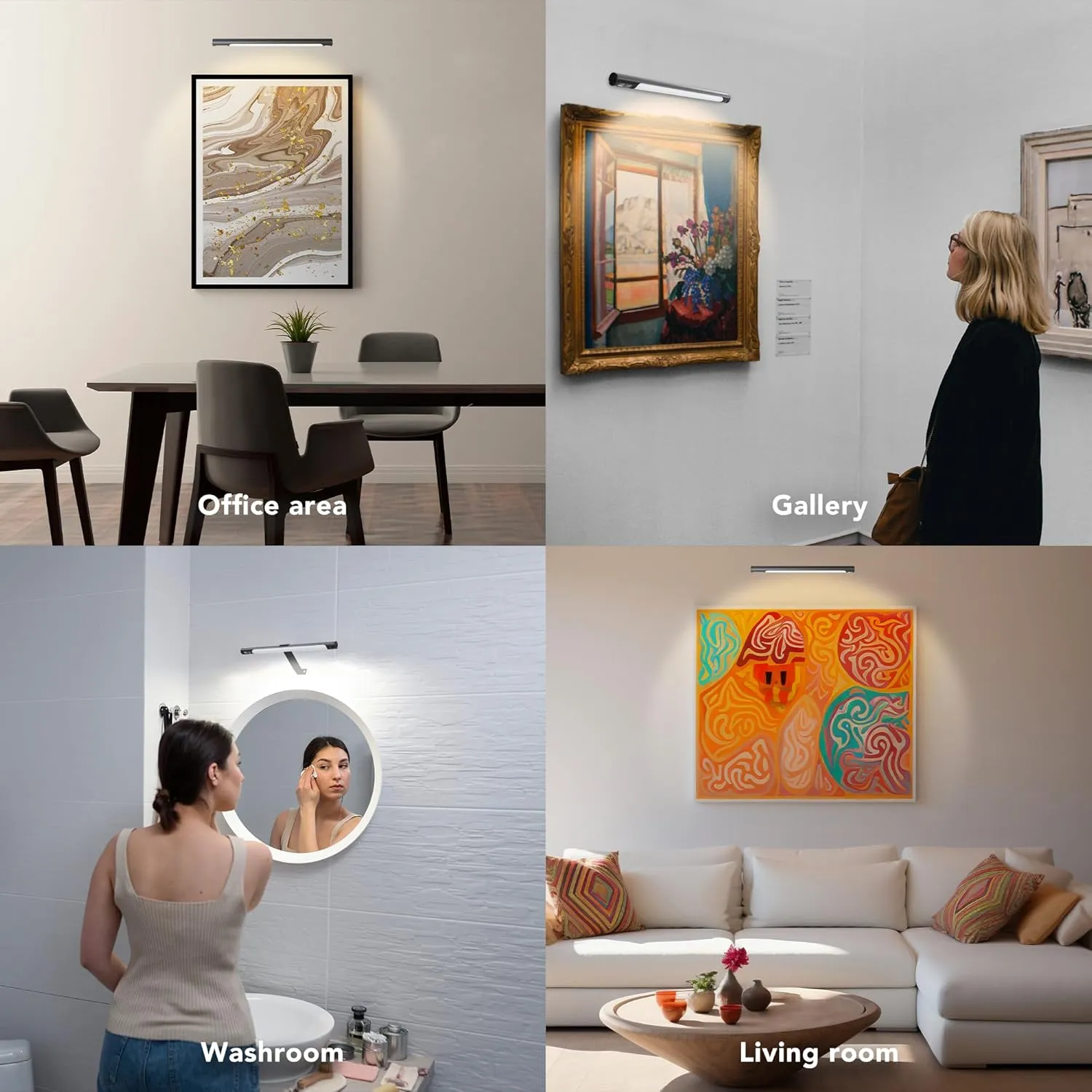 Picture Light Wireless 2 Pack, 14in Rechargeable Art Display Light with Remote, Battery Operated 3 Color Dimming, Art Frame Lighting, Gallery Painting Display Lamp Black