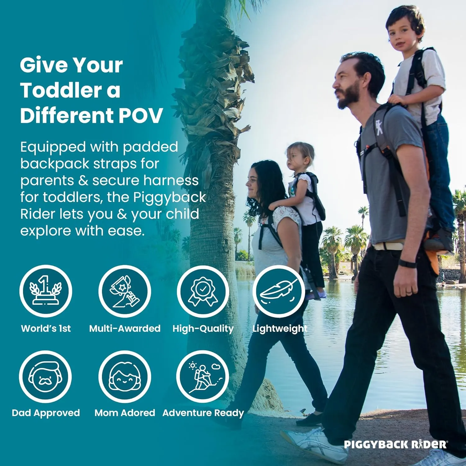 Piggyback SCOUT Toddler Carrier Backpack Deluxe with 6-Piece Accessory Set: Hip Belt, Carry Bag, Side Pocket, Mud Flap, Water Bottle & More - For Ages 2-4 (Under 50 lbs) - Hiking & Travel