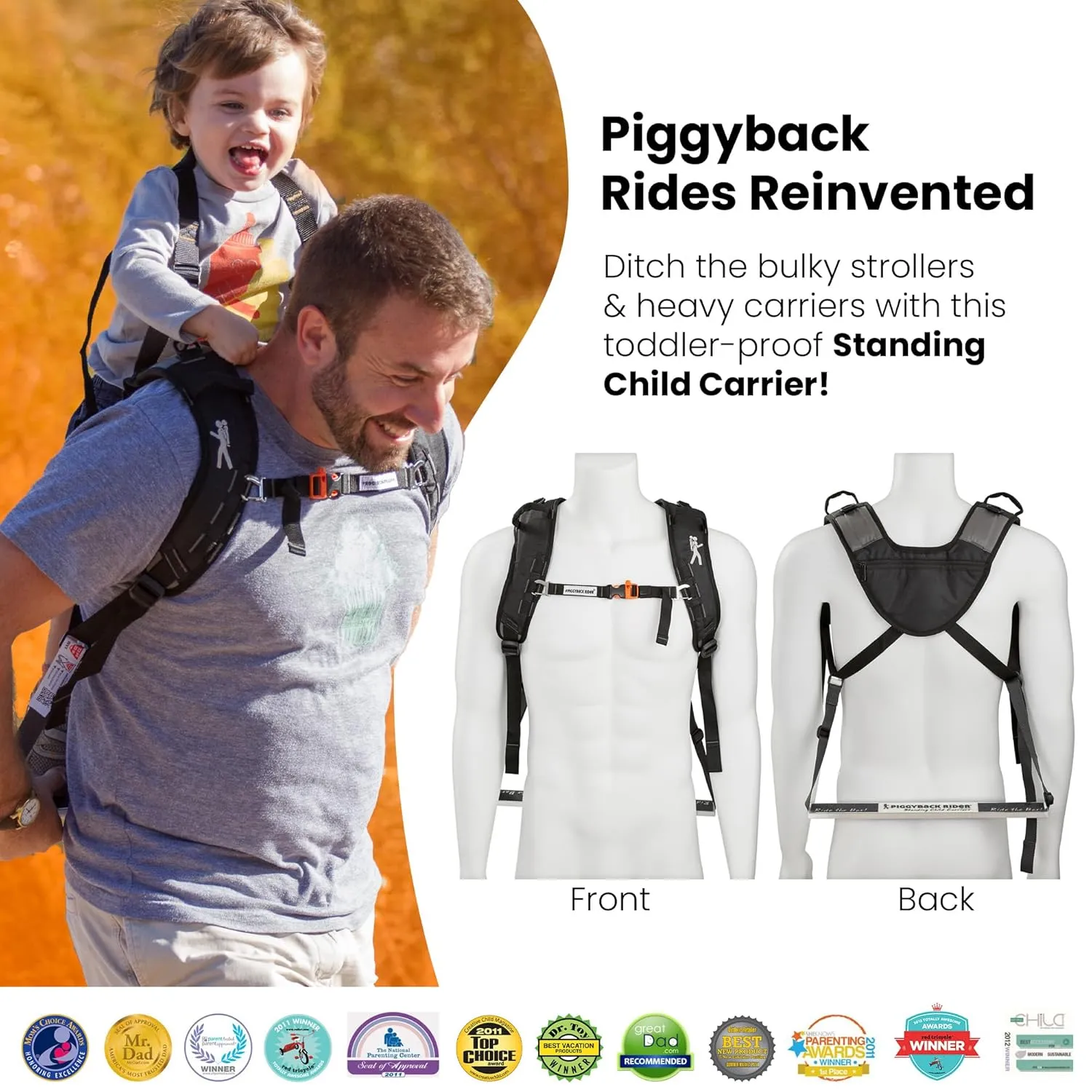 Piggyback SCOUT Toddler Carrier Backpack Deluxe with 6-Piece Accessory Set: Hip Belt, Carry Bag, Side Pocket, Mud Flap, Water Bottle & More - For Ages 2-4 (Under 50 lbs) - Hiking & Travel