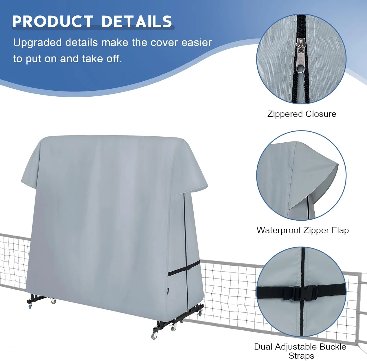 Ping Pong Table Cover Outdoor Waterproof, Dual Function Table Tennis Cover Fits Both Folding Tables and Flat Tables Indoor & Outside 68"L x 6"/30"W x 62"H, Grey