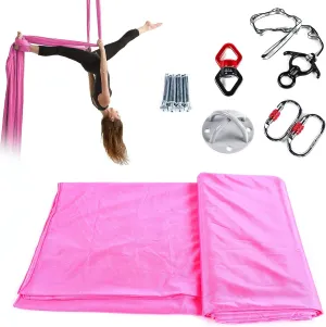 Pink Aerial Yoga Hammock with Carabiner, Nylon Fabric Aerial Silk Fabric Yoga Swing Antigravity Inversion Pilates Sensory Swing Aerial Yoga Swing Set Yoga Hammock Kit for Beginners & Advanced