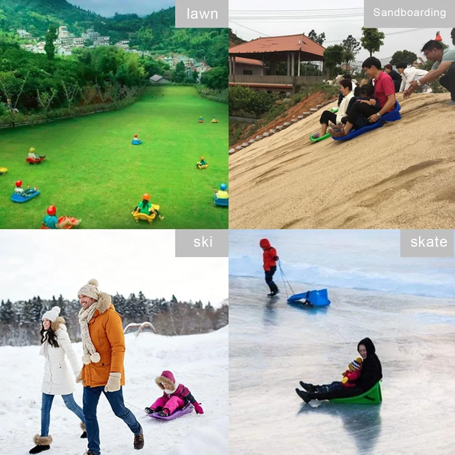 Plastic Snow Sled for Kids And Adult, Durable Downhillsprinter Toboggan Snow ​Sled for Kids Boys Girls Adults ​With Built-In Handles And Pulling Rope, for Ice Grass Sand Beach Skiing,Backrest m