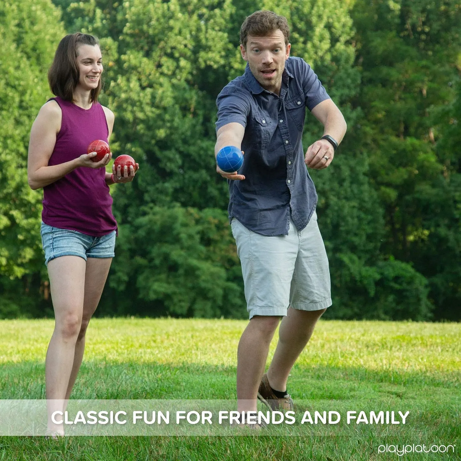 Play Platoon Bocce Ball Set 84mm/90mm/100mm with 8 Premium Bocce Balls, Pallino, Carry Bag & Measuring Rope - Choose Between Classic Resin and Soft Sets
