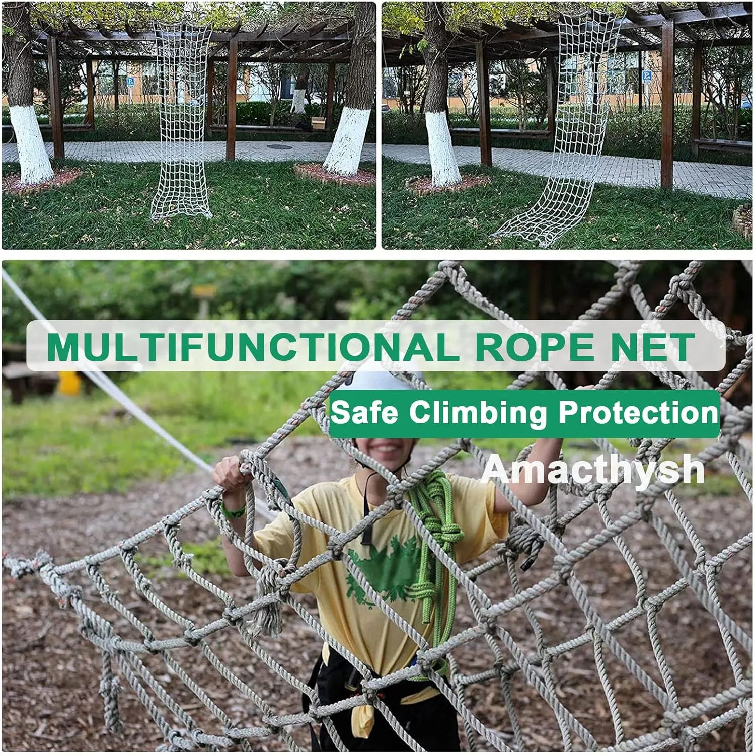 Playground Climbing Net Kids Outdoor Rope Net Climbing Safety Tree House Garden Playground Protection Heavy Duty Climbing Rope Safety Net,98.43 * 314.96 inch