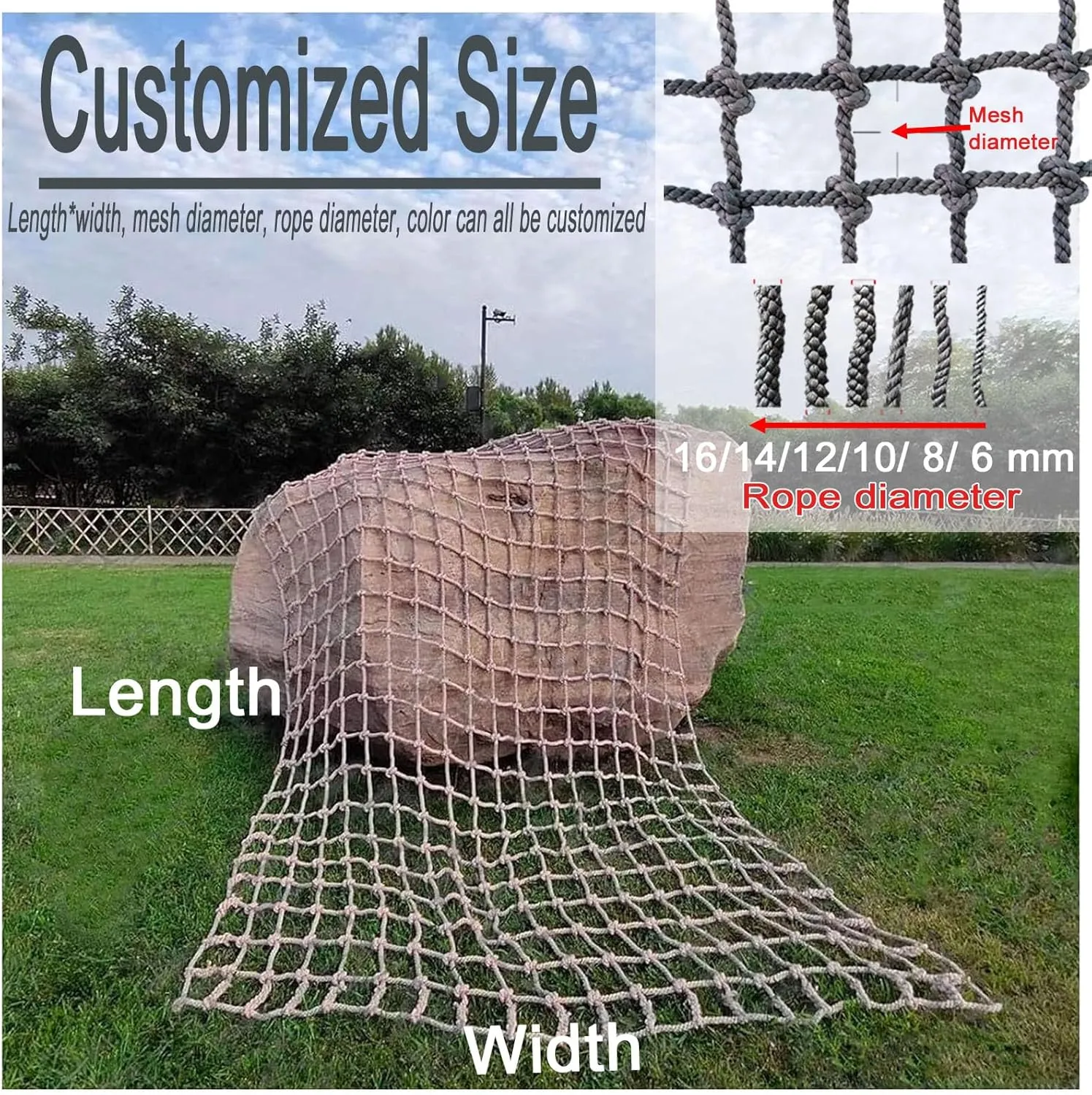 Playground Climbing Net Kids Outdoor,Climbing Cargo Net for Treehouse,10 Mm Thick Outdoor Webbing Net Rope,Children's Fitness Frame Climbing Net Equipment,8 * 8.5m