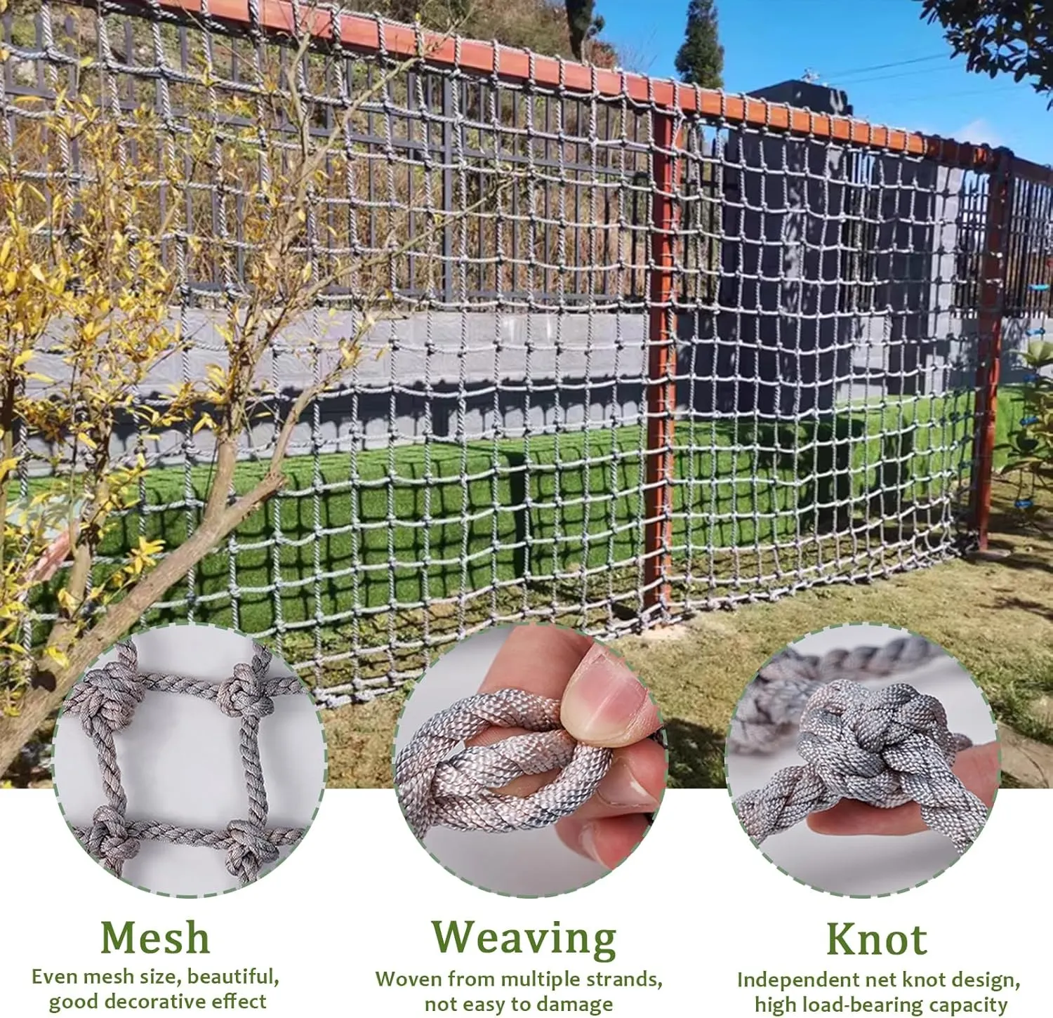 Playground Climbing Net Kids Outdoor,Climbing Cargo Net Rope Ladder Bridge,10 Mm Rope Net with Knots for Playground Backyard Treehouse,6 * 9m