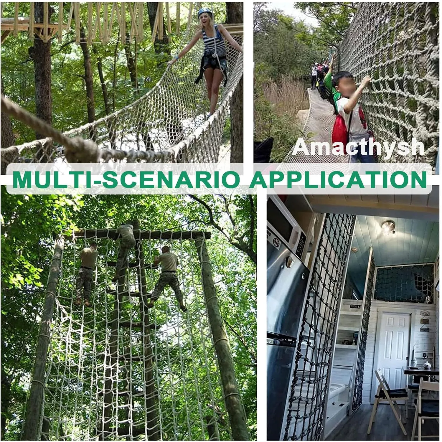 Playground Safety Net Climbing Net, Heavy Duty Climbing Cargo Net,Rope Ladder Frame Net, Balcony Protection Net,Tree House Climbing Accessories,3.3 * 18ft