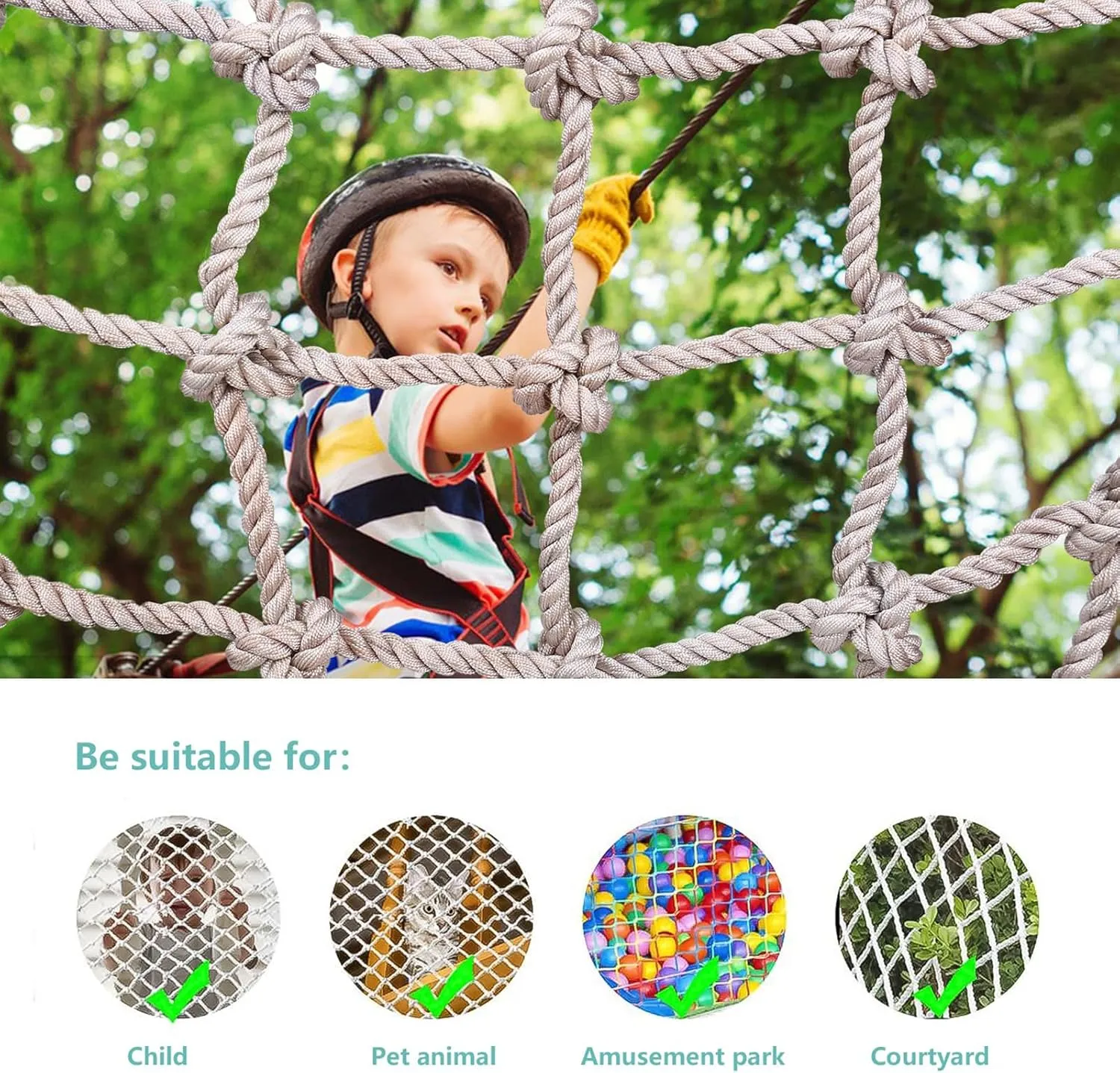 Playground Safety Net Polyamide Climbing Frame Net 10cm Mesh Rope Net,Plant Support Network,Protection Net for Training Equipment(Size:9.8FTx9.8FT)