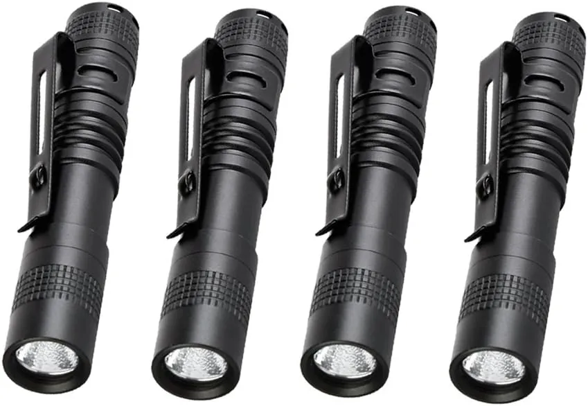 Pocketman Portable Mini LED Flashlight Belt Clip Pen Light Tactical Torch(9 CM) (4 Pack)