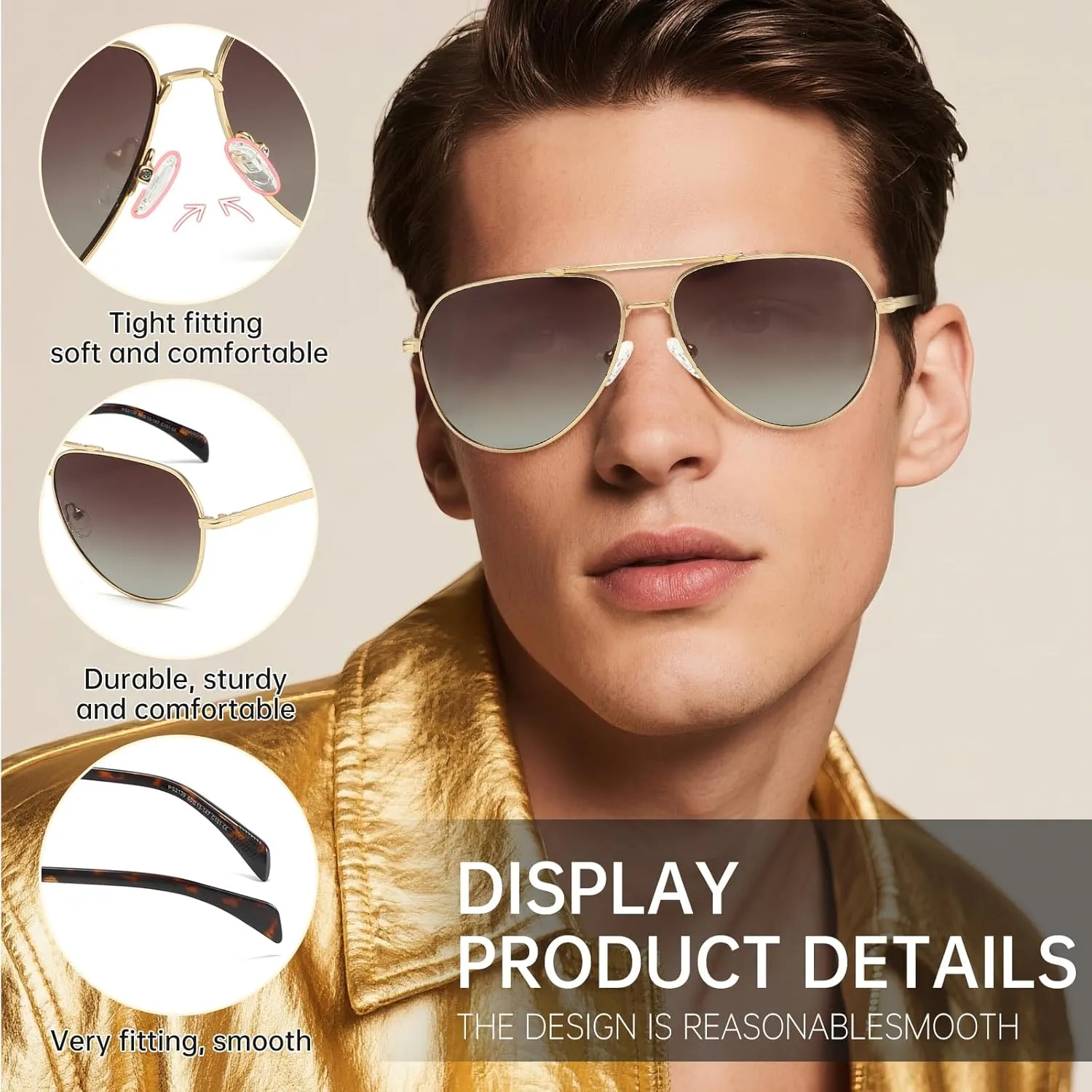 Polarized Aviator Aunglasses for Men and Women UV400 Lightweight Metal Pilot Frame