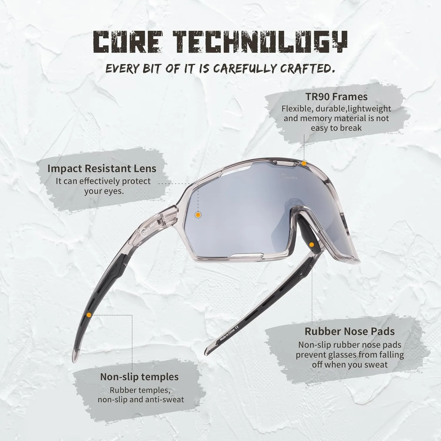 Polarized Sport Safety Sunglasses UV400 Protection & Lightweight Glasses for Men Women, Adjust for Cycling Running