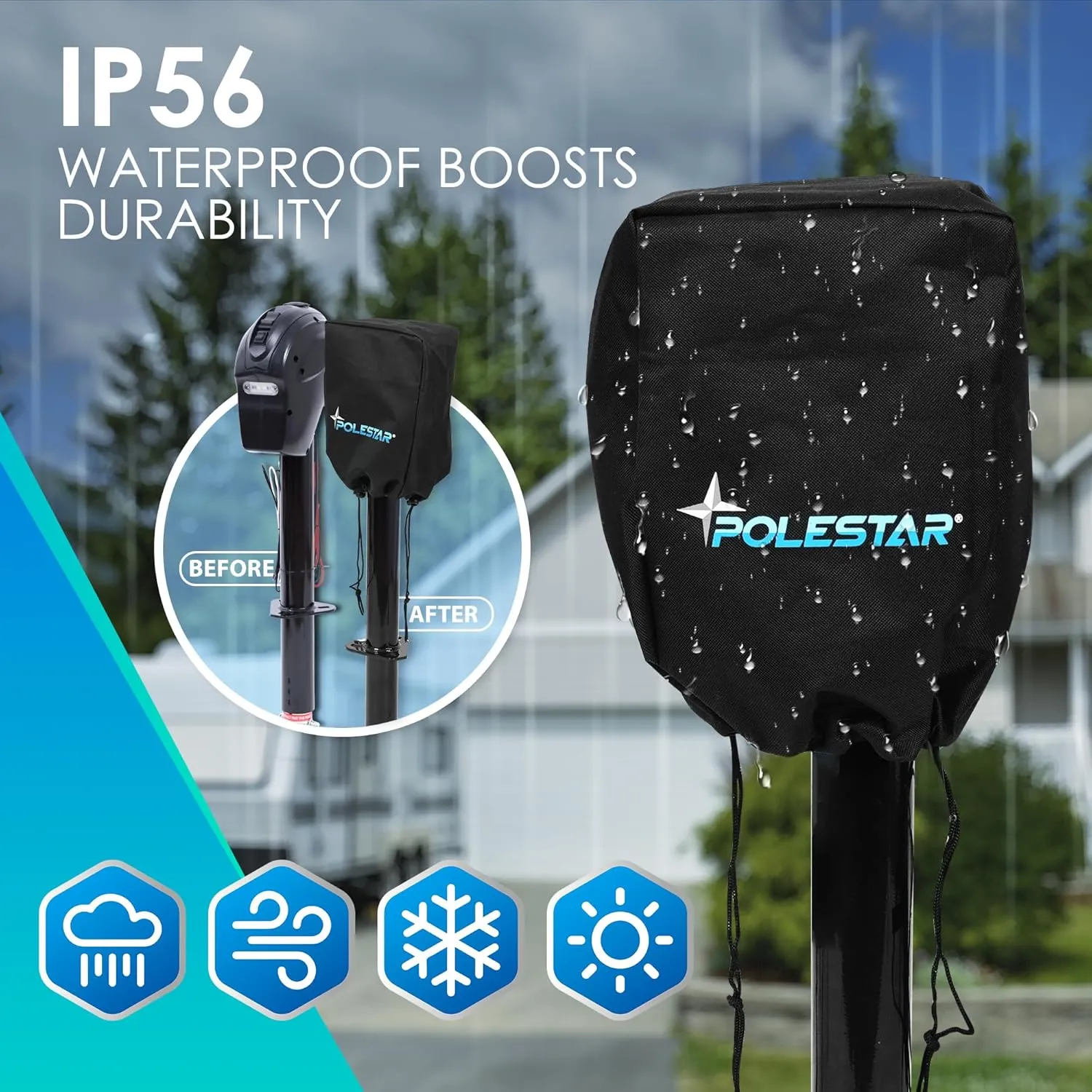 POLESTAR Electric Trailer Jack, 5000lbs Electric Power A-Frame Tongue Jack with Waterproof Protective Cover & LED Light for Travel Trailer Camper, RV, 12V DC with Hard Wiring, 9"-27" Lift
