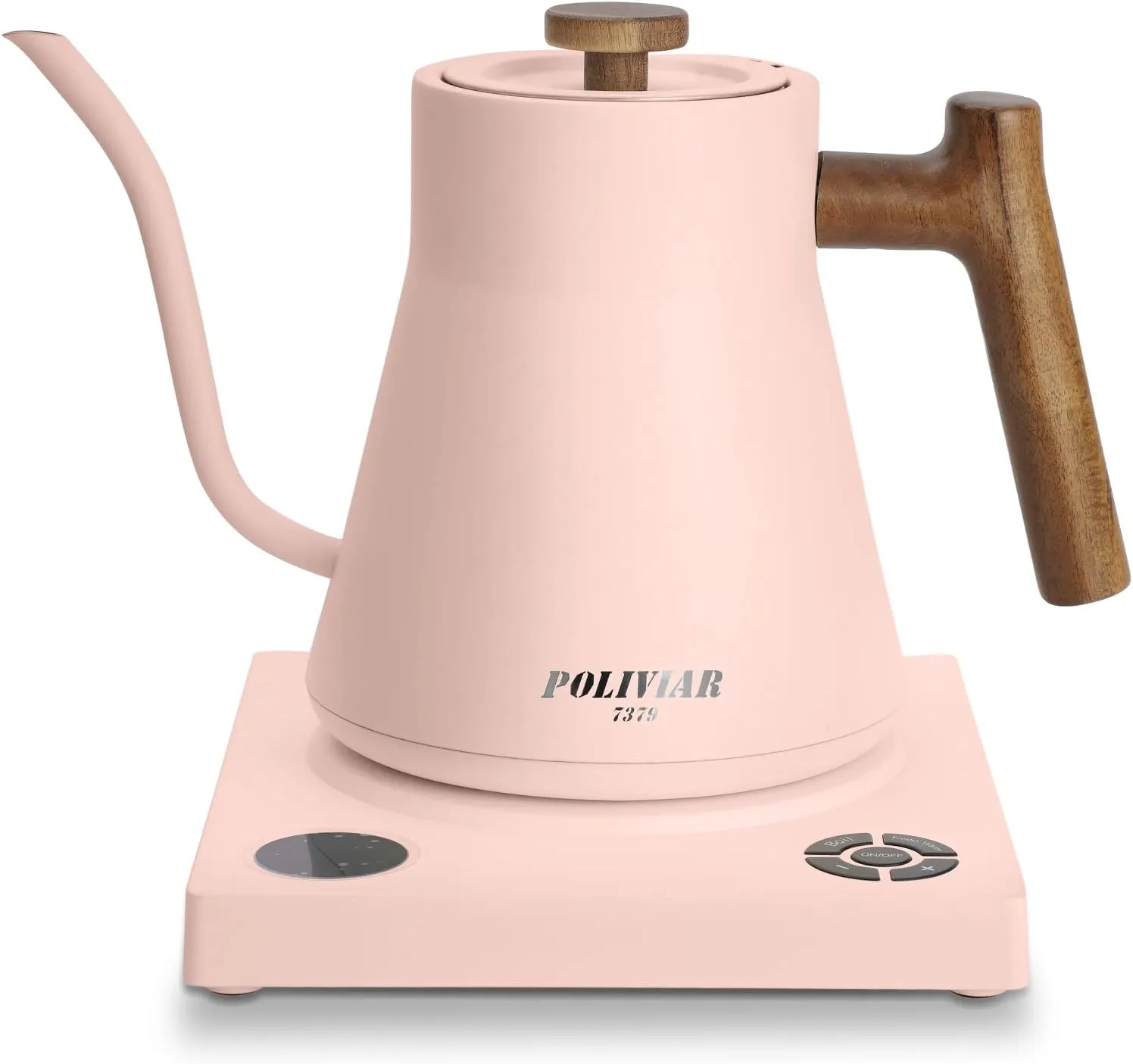 POLIVIAR Electric Gooseneck Kettle, 1200W Electric Tea Kettle Real Wood Handle, 34oz Pour Over Electric Kettle for Coffee & Tea, 18/8 Stainless Steel Inner, Temperature Control & Rapid Heating