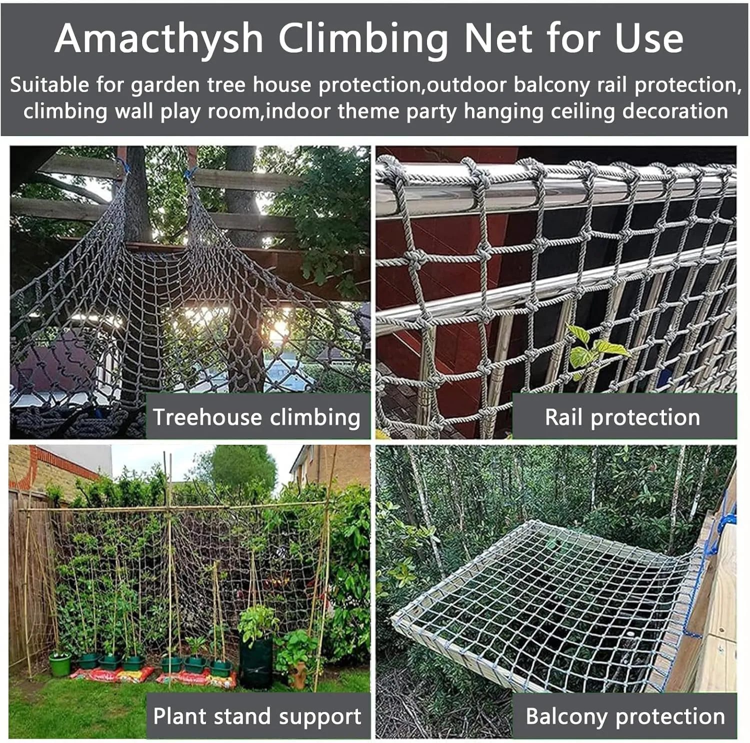 Polyamide Climbing Frame Net for Training Equipment,Climbing Net Rope Netting Climbing Cargo Net,Plant Support Network(Size:6.6 * 26ft)