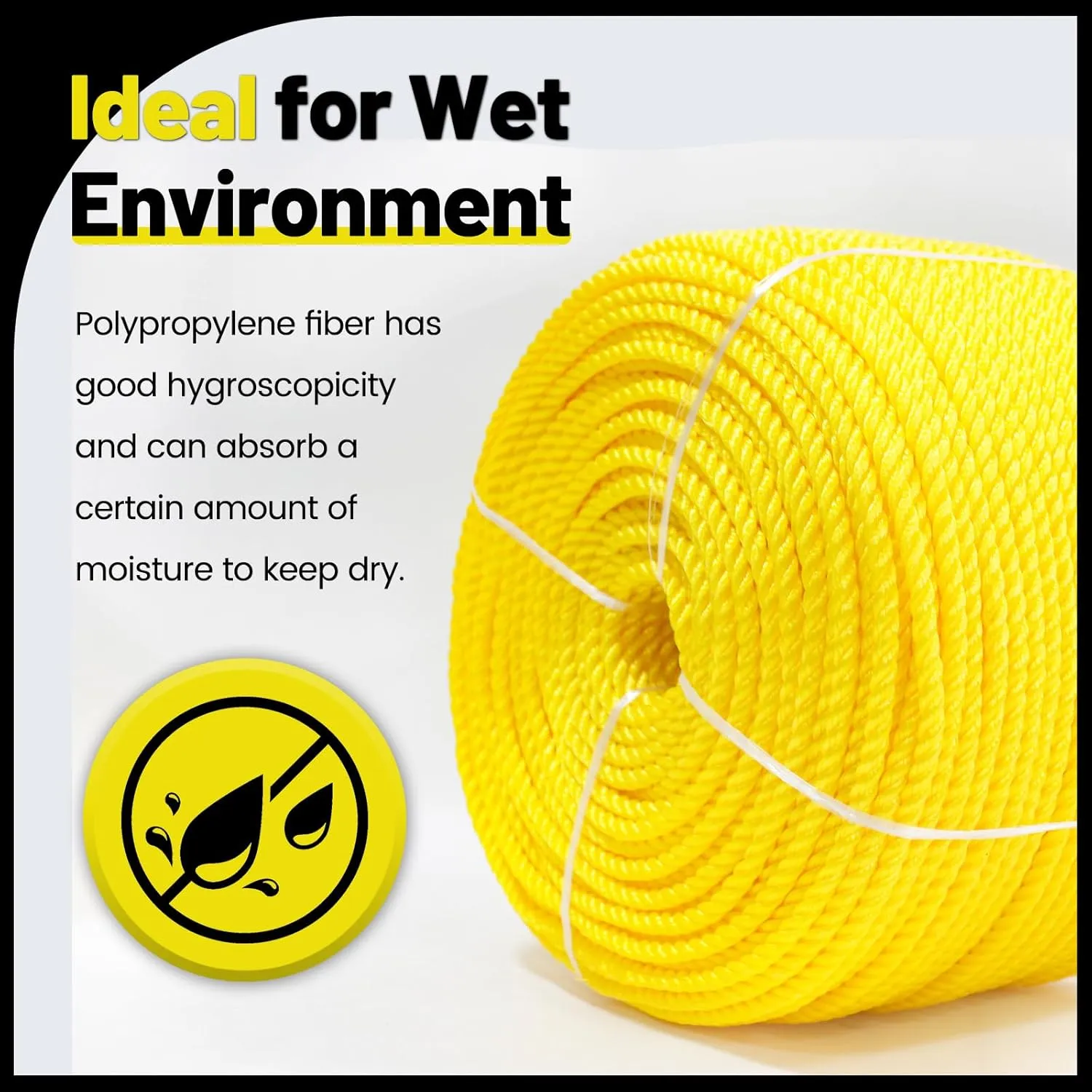 Polypropylene Rope 3/8 inch 500ft, All Purpose Yellow Rope, Floating Line, Camping, Flag Pole, Indoor & Outdoor, High Visibility, Lightweight