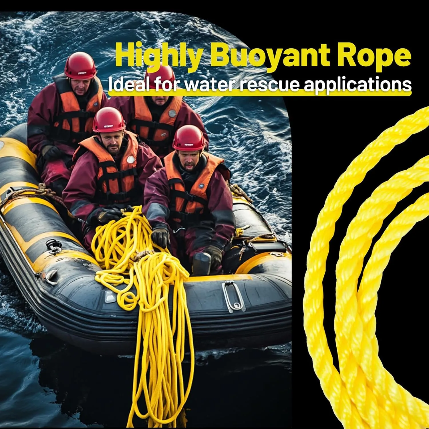Polypropylene Rope 3/8 inch 500ft, All Purpose Yellow Rope, Floating Line, Camping, Flag Pole, Indoor & Outdoor, High Visibility, Lightweight
