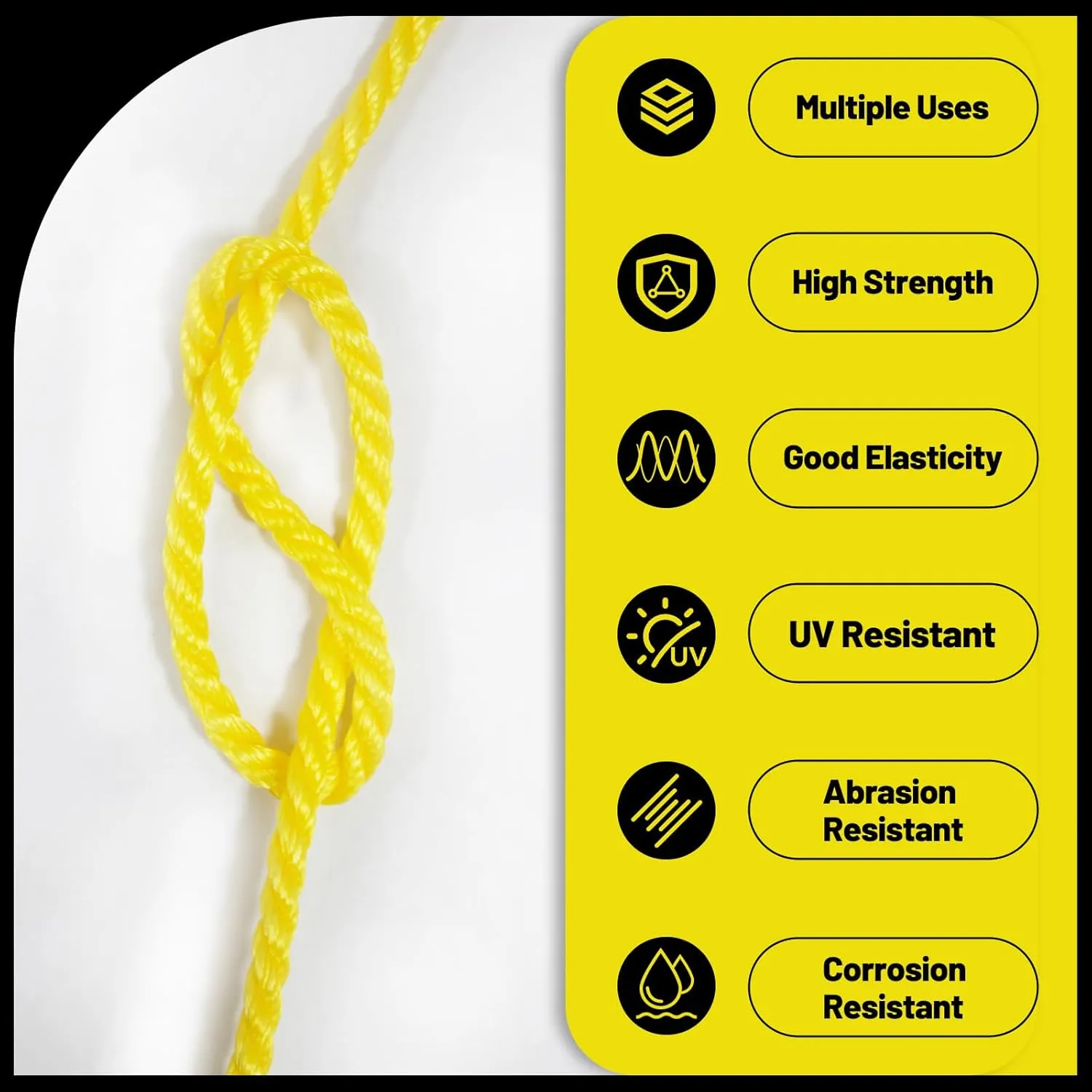 Polypropylene Rope 3/8 inch 500ft, All Purpose Yellow Rope, Floating Line, Camping, Flag Pole, Indoor & Outdoor, High Visibility, Lightweight