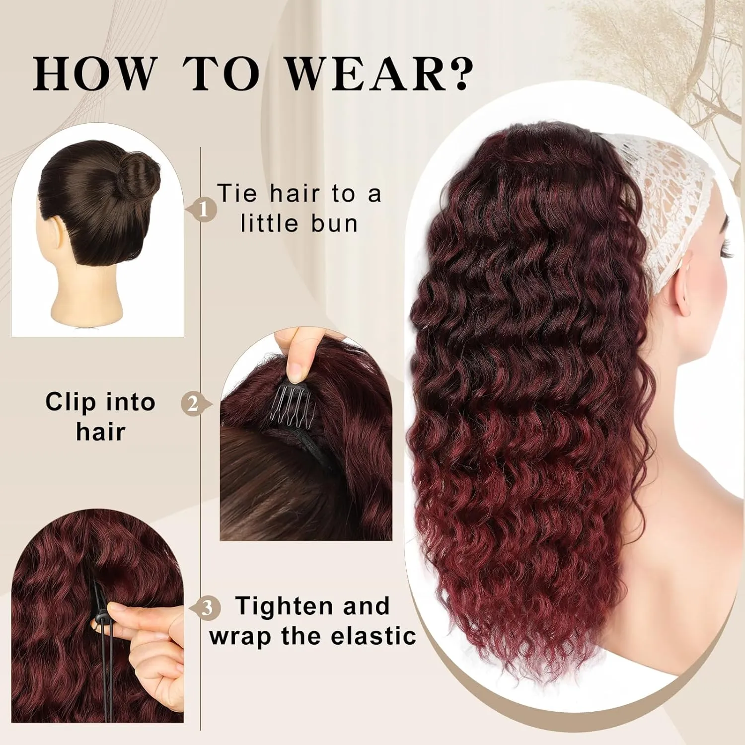 Ponytail Extension, Curly Drawstring Ponytail Extension for Women 18 Inch Curly Wavy Ponytail Yaki Textured Natural Fluffy Synthetic Hairpiece for Daily Use