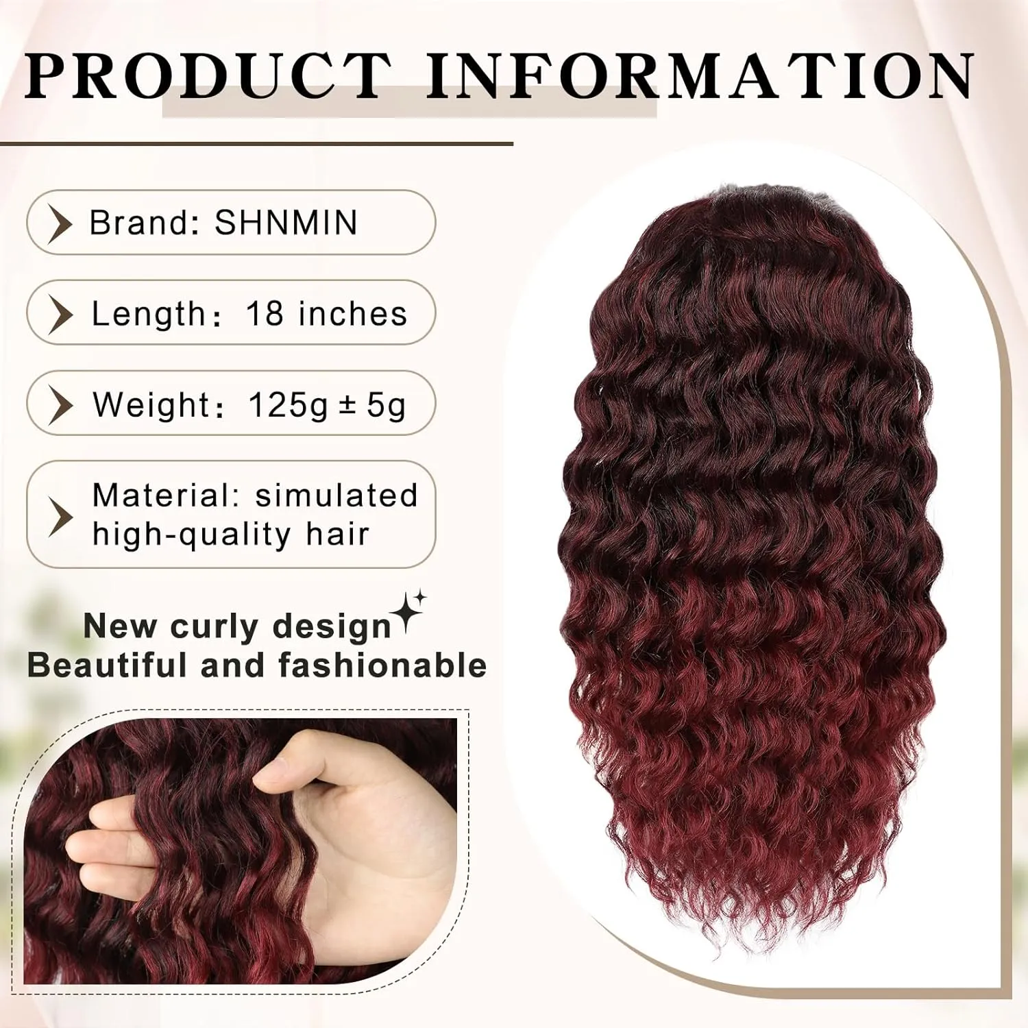 Ponytail Extension, Curly Drawstring Ponytail Extension for Women 18 Inch Curly Wavy Ponytail Yaki Textured Natural Fluffy Synthetic Hairpiece for Daily Use